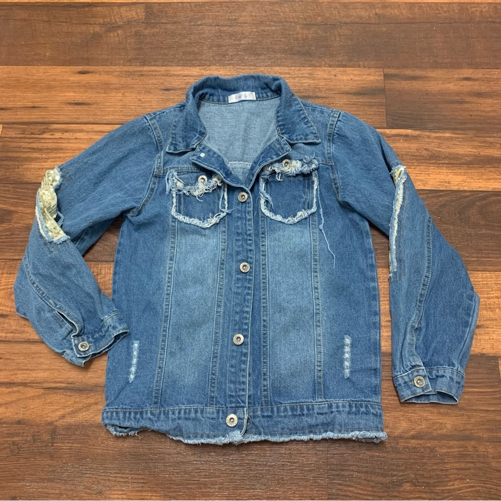 Alisa Style Women’s Size S Denim Jacket Jean Jacket Many Accents and Grunged - Picture 3 of 9